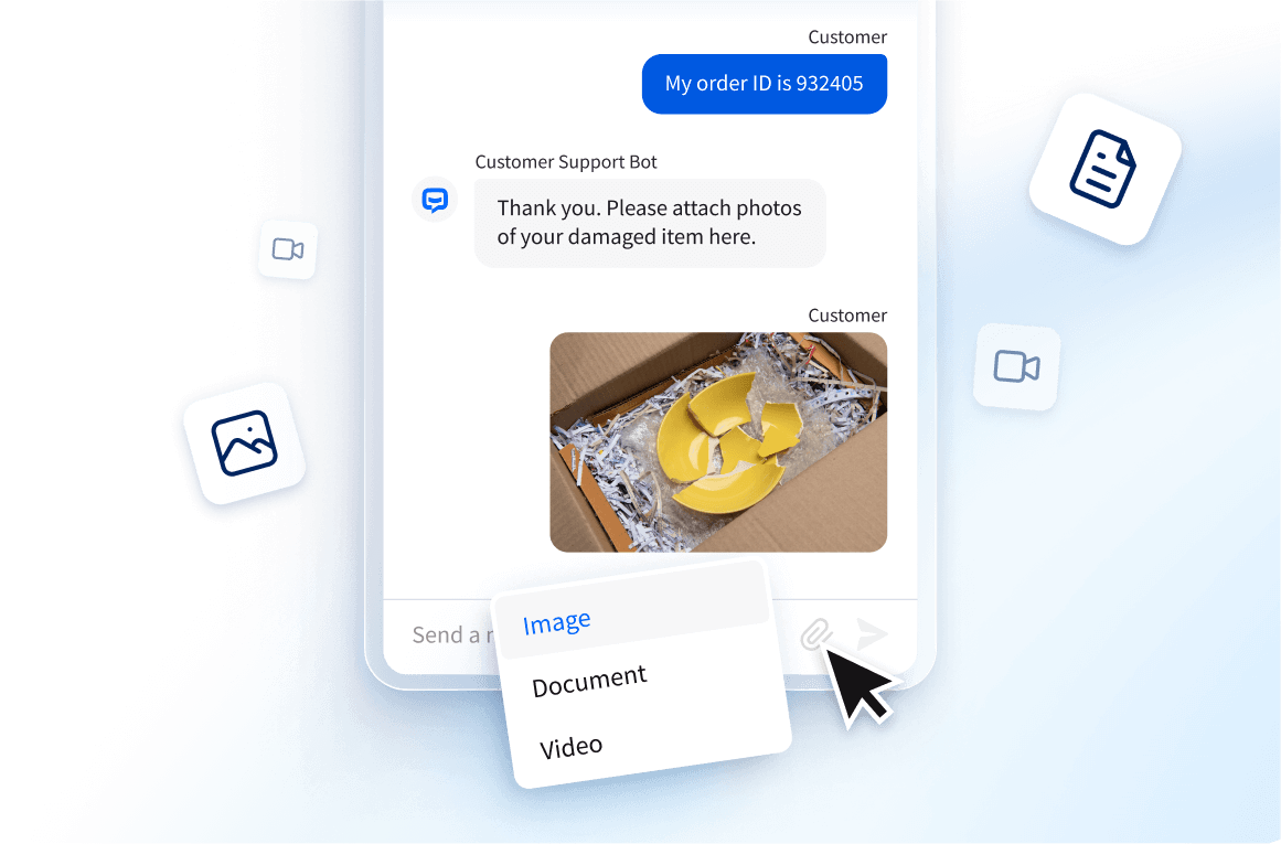 ChatBot feature where the user can send an image or other attachment like document or video, and it's collected by the chatbot.