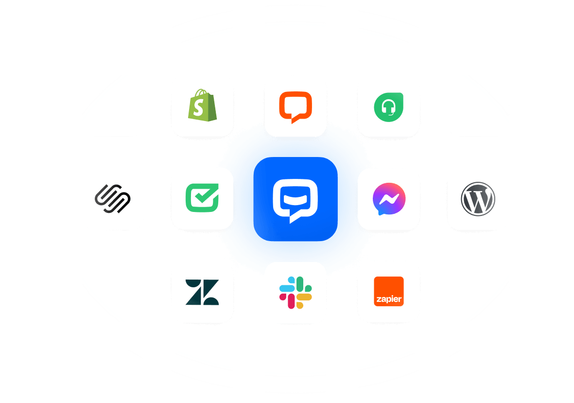 ChatBot integrations: Shopify, LiveChat, Freshdesk, Squarespace, HelpDesk, Facebook Messenger, WordPress, Zendesk, Slack, Zapier.
