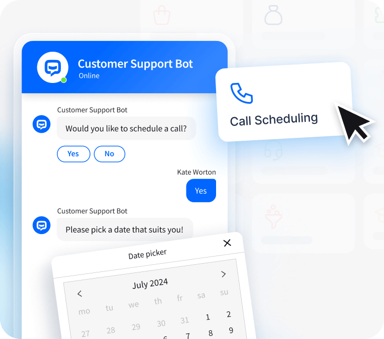 ChatBot Templates: Customer Service Bot, Call Scheduling Bot and other templates.