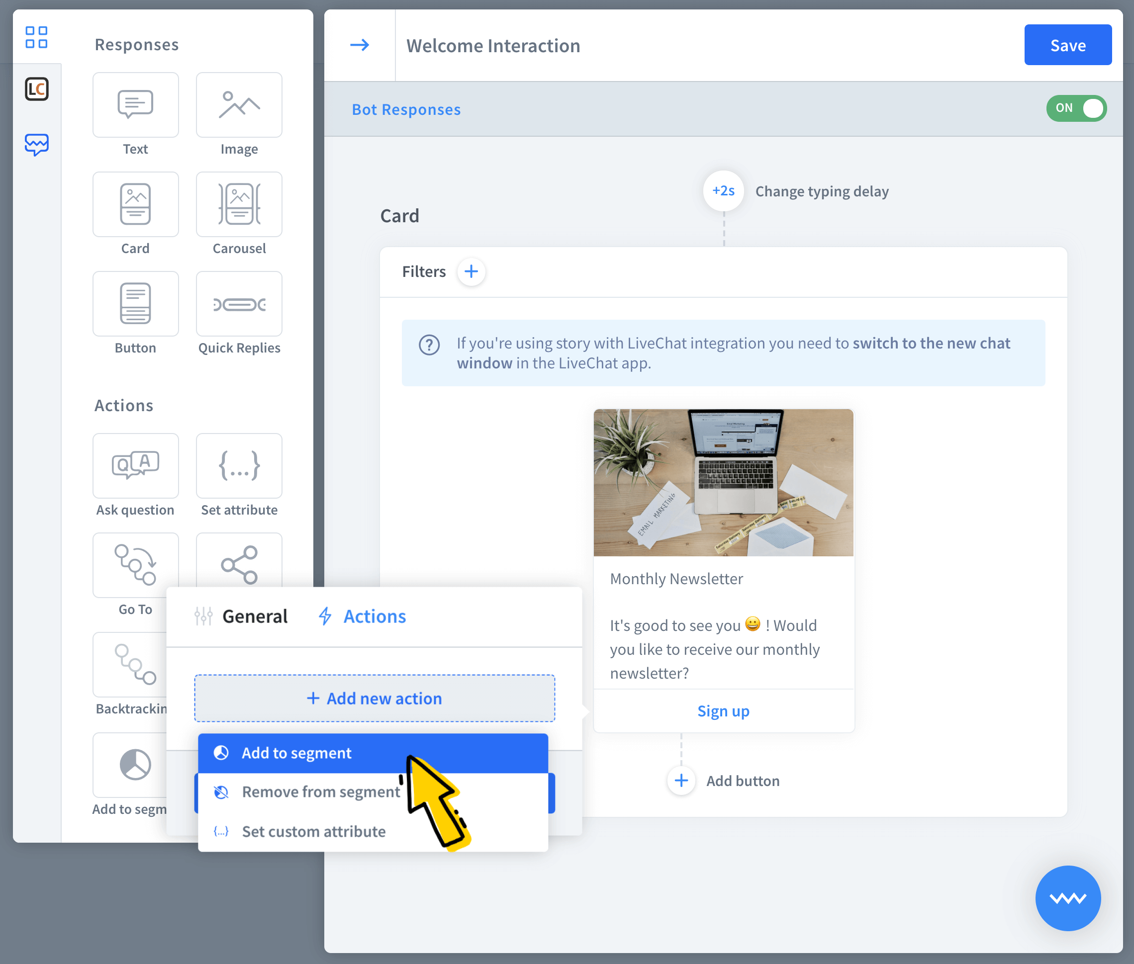 Select the add to segment action.
