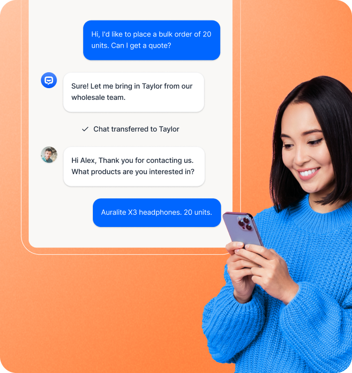 AI chatbot transferring a chat from an AI bot to an agent using LiveChat integra