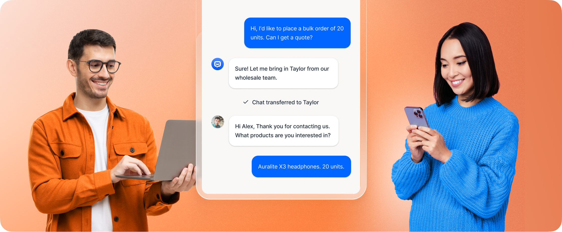 AI chatbot transferring a chat from an AI bot to an agent using LiveChat integra