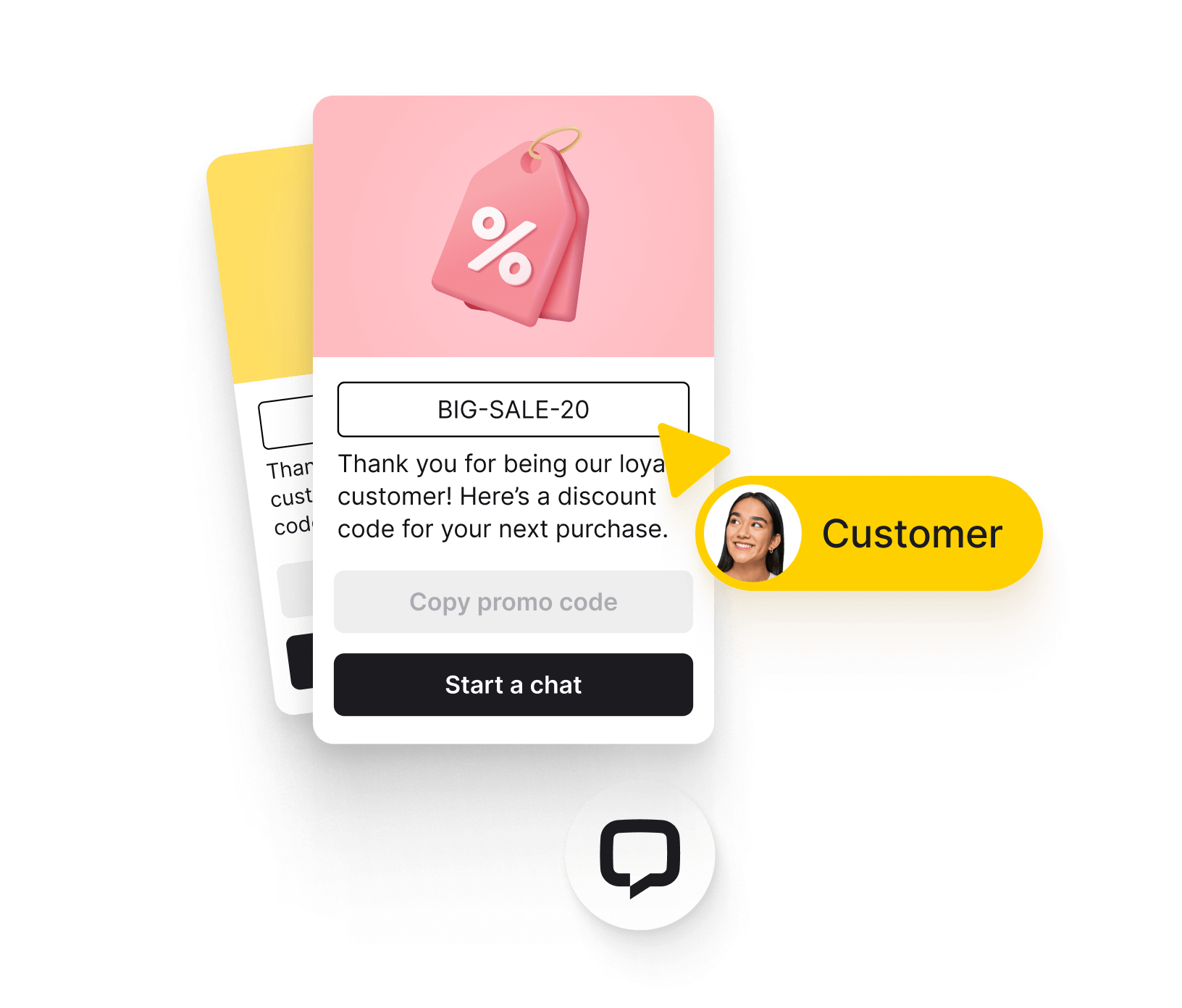 LiveChat Campaigns used in ChatBot integration. The customer copies the promo code included in the campaign.